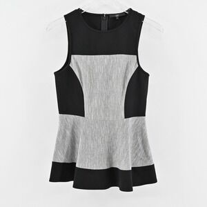 TIBI Womens Peplum Top Size 6‎ Gray Black Colorblock Minimalist Sleevess Blouse